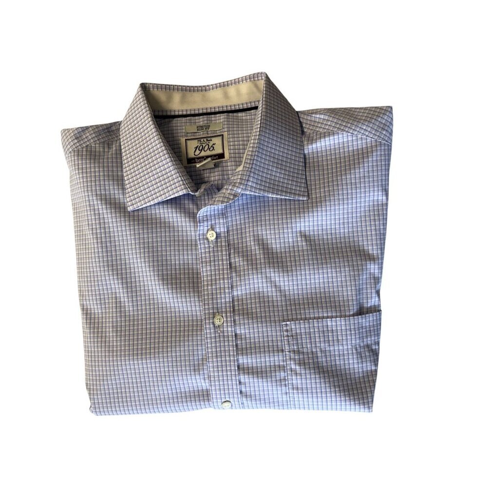 JoS. A. Bank 1905 Mens Stretch Slim Fit Dress Shirt~Size 17-36~Blue Pink~L13 13